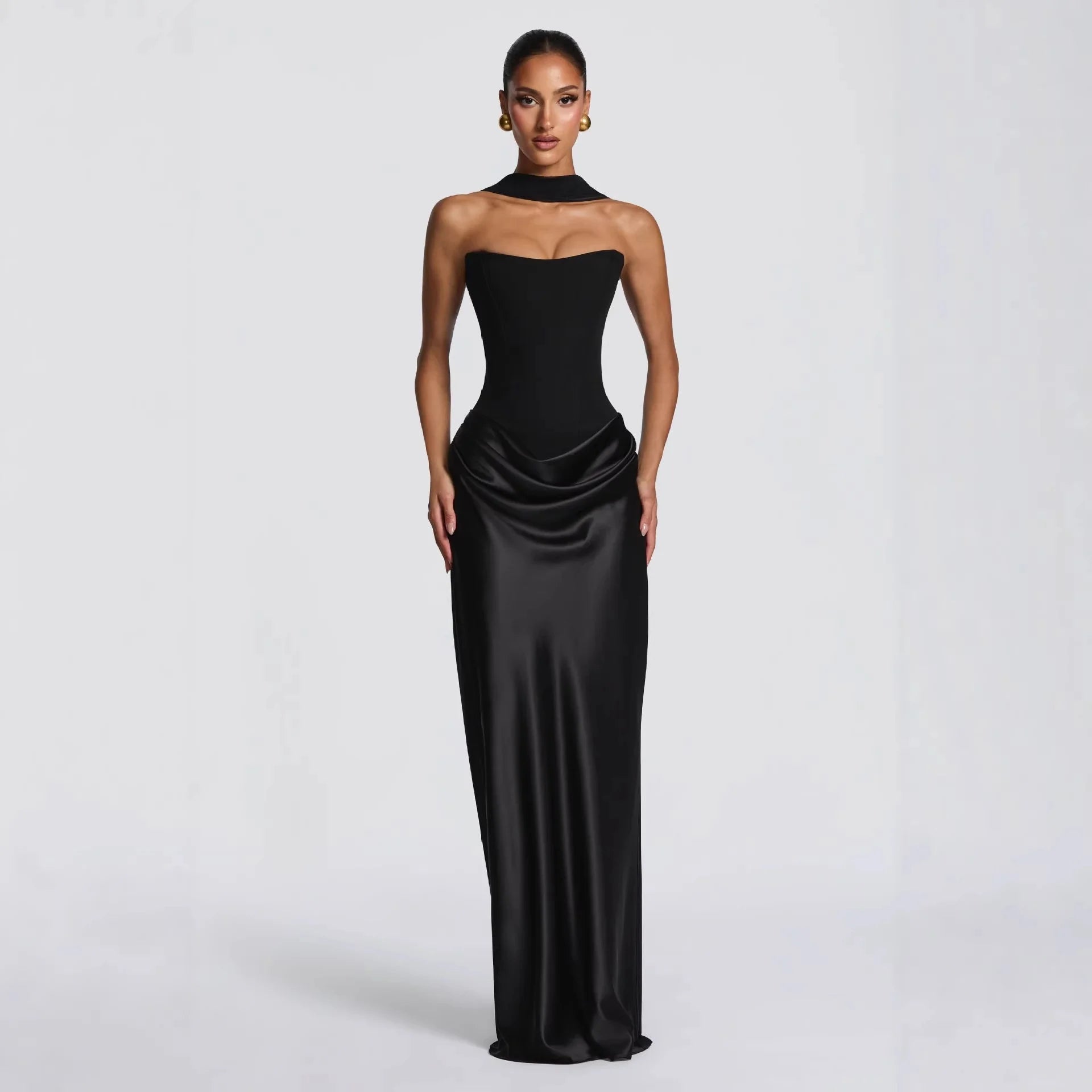 Adjustable Waist Pleated Bodycon Maxi Dress
