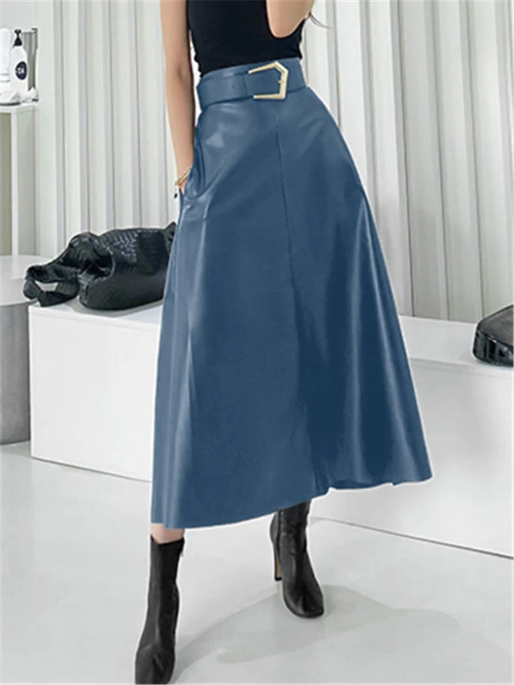 REALEFT High Waist Umbrella Skirt with Belt