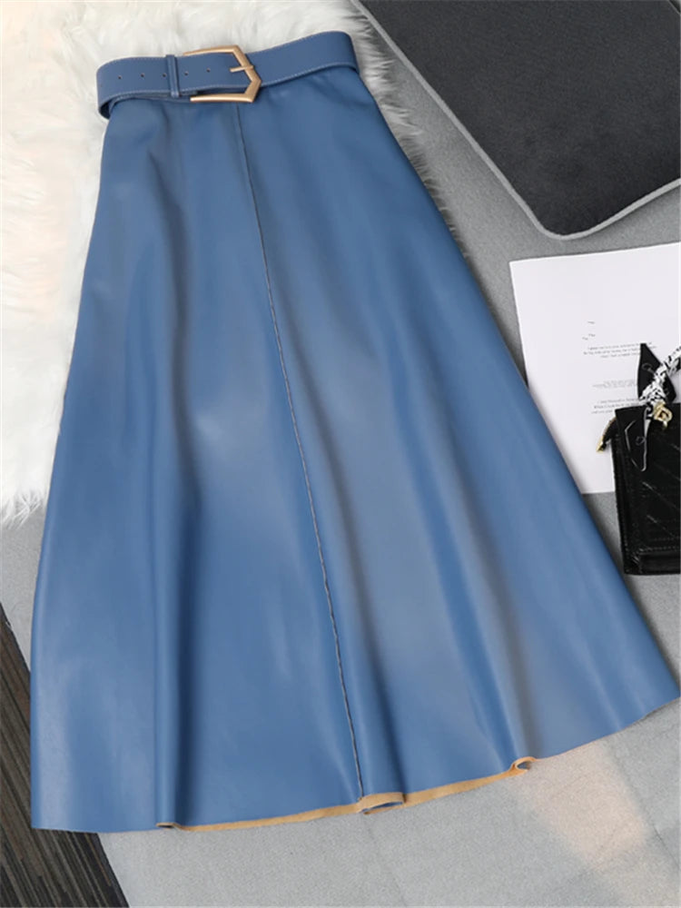 REALEFT High Waist Umbrella Skirt with Belt