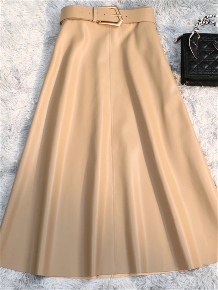 REALEFT High Waist Umbrella Skirt with Belt