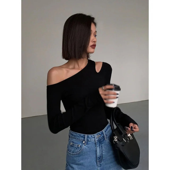 Women’s Off-Shoulder Hollow Out Slim Fit Crop Top