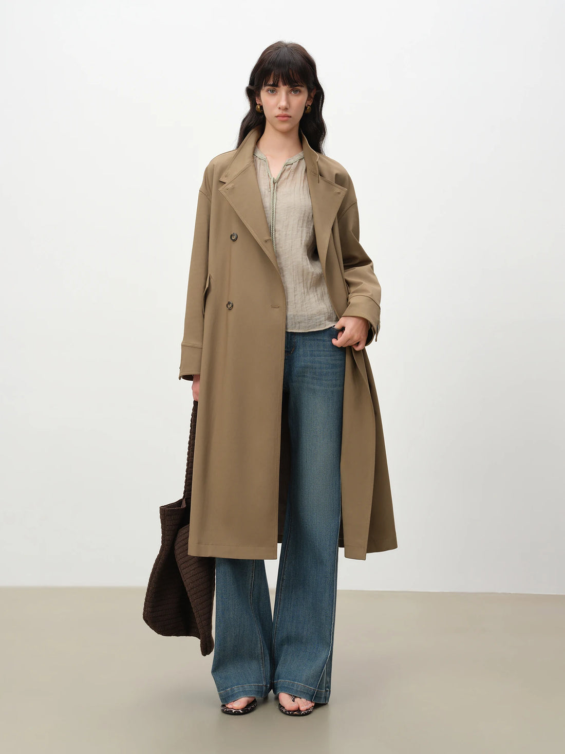 Double Breasted Long Trench Coat
