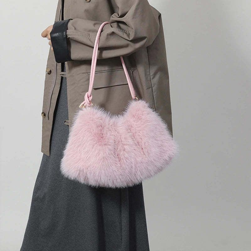 Faux Rabbit Fur Plush Shoulder Bag