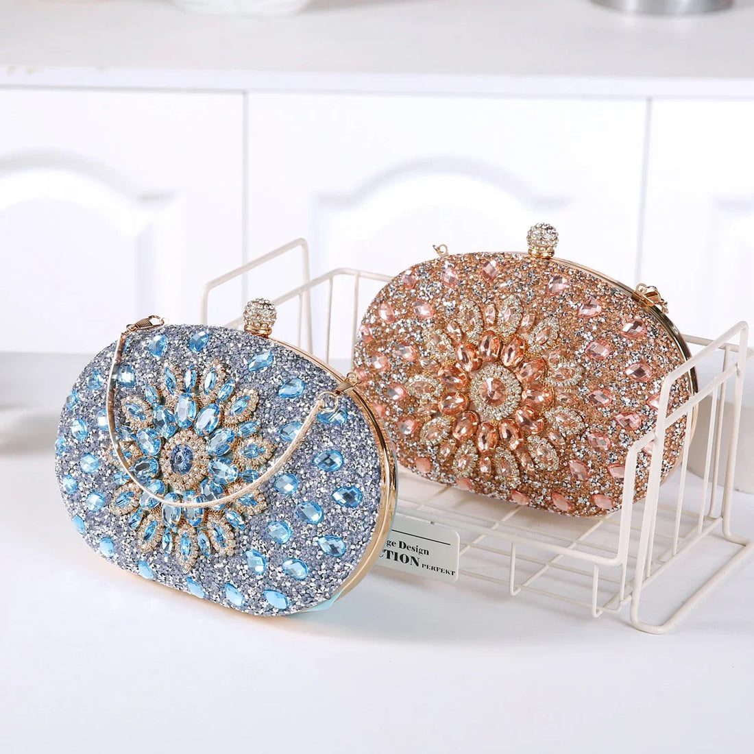 Glitter Blue Rhinestone Sunflower Evening Bag
