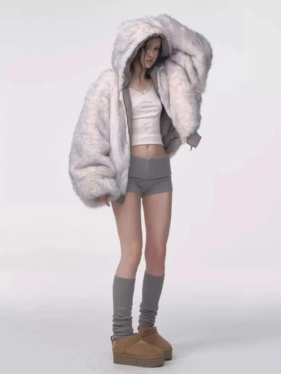 American Retro Hooded Plush Padded Jacket