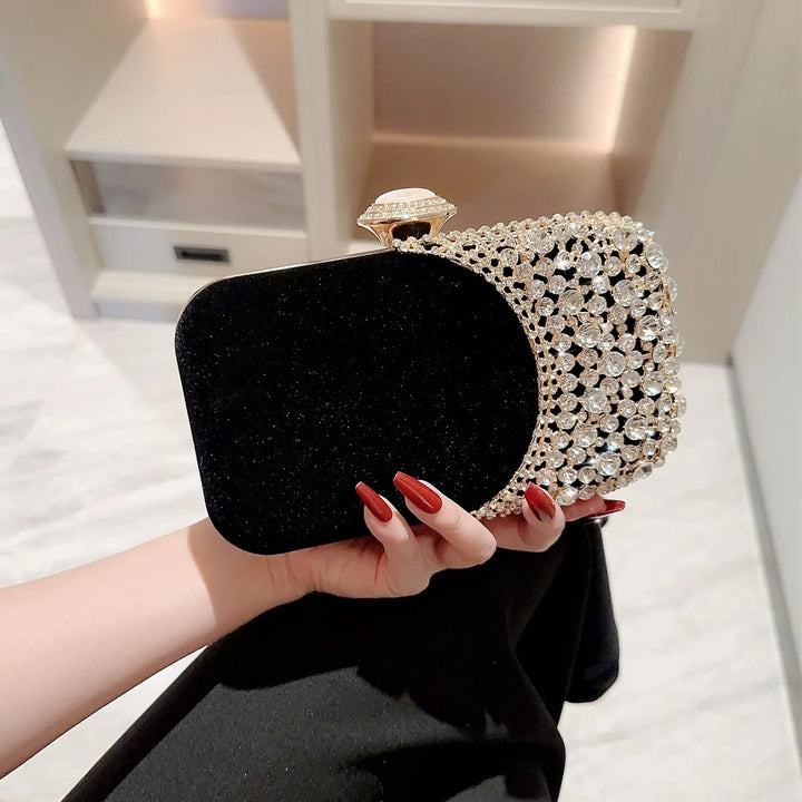 Hollow Design Velvet Glitter Evening Clutch