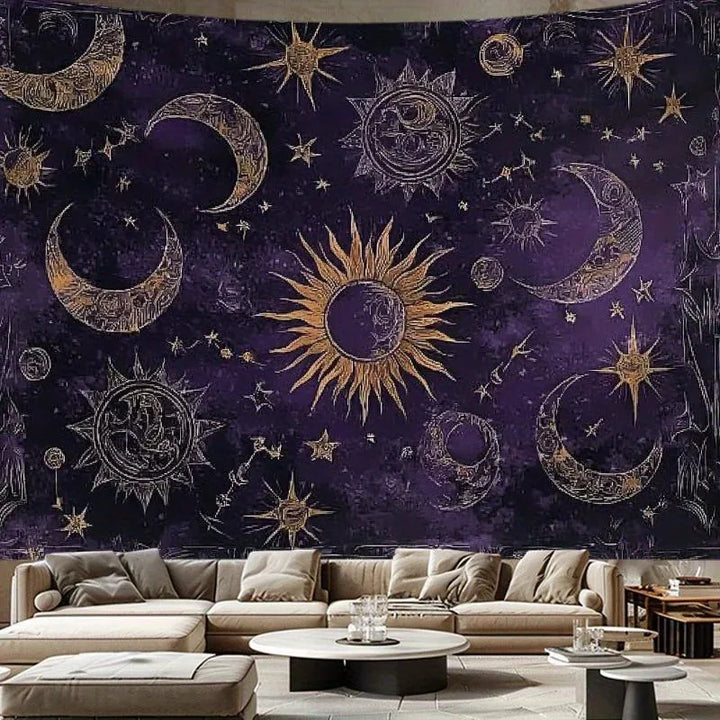 Mystical Astrology Sun Moon Star Tapestry