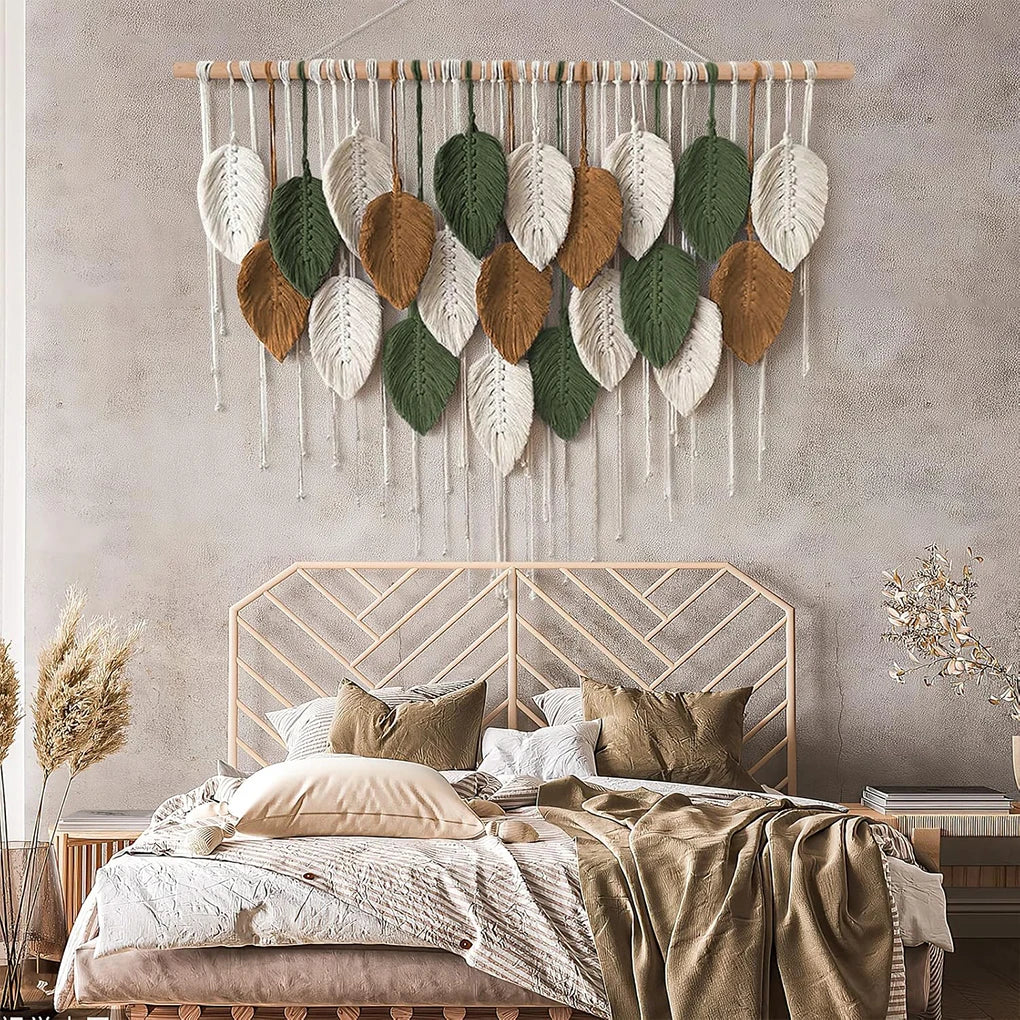 Large Handmade Boho Leaf Macrame Wall Tapestry