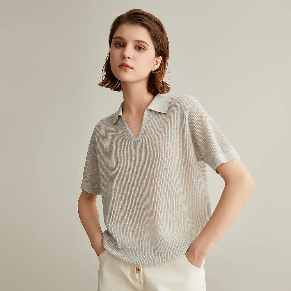 Women’s Knitted V-Neck Pullover Polo Sweater