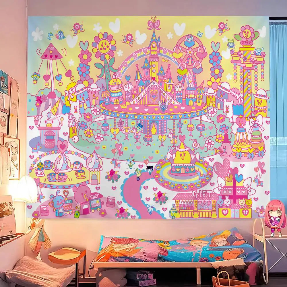 Cute Tamagotchi Cartoon Boho Tapestry