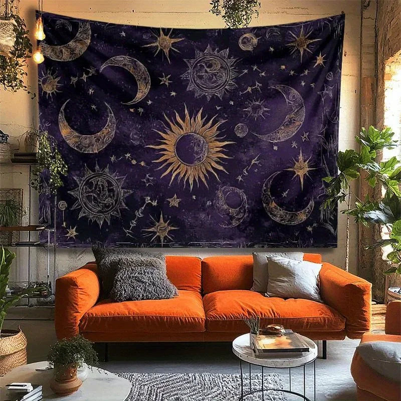 Mystical Astrology Sun Moon Star Tapestry