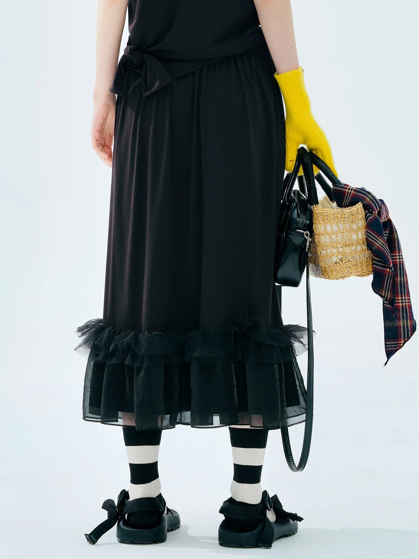 Imakokoni Black Lace A-Line Midi Skirt