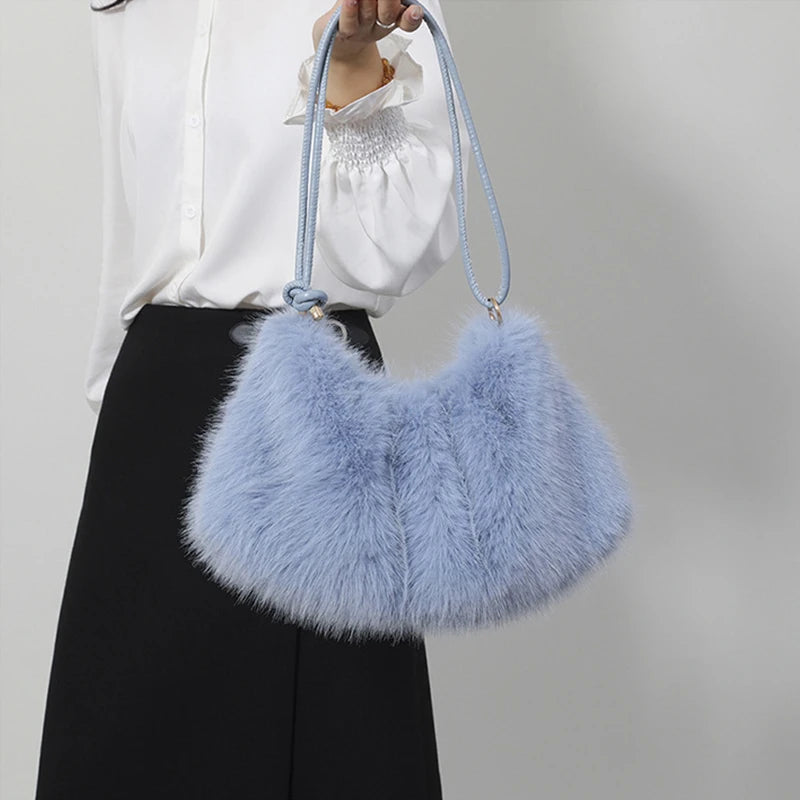 Faux Rabbit Fur Plush Shoulder Bag
