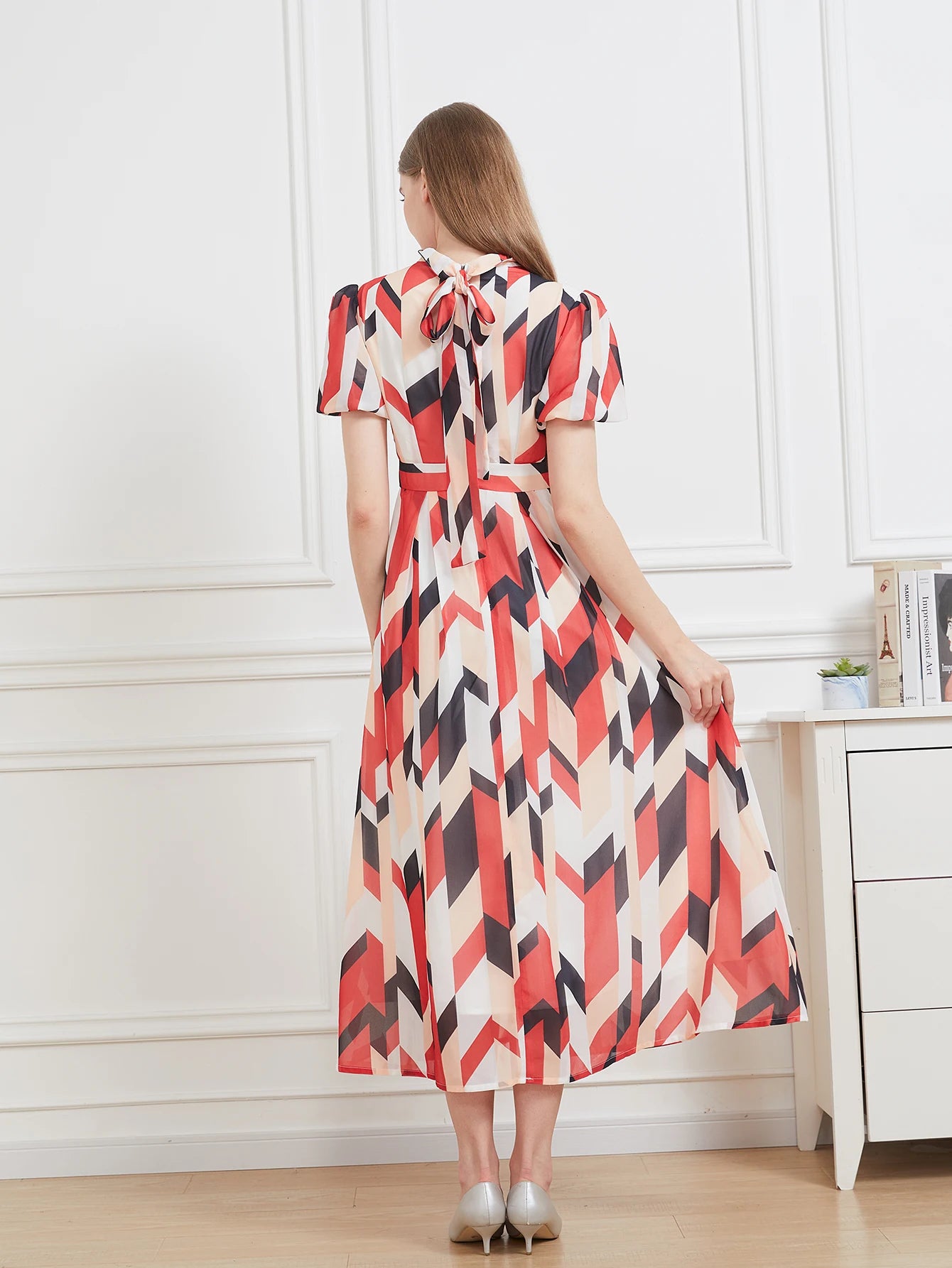 Floral Chiffon A-Line Midi Party Dress