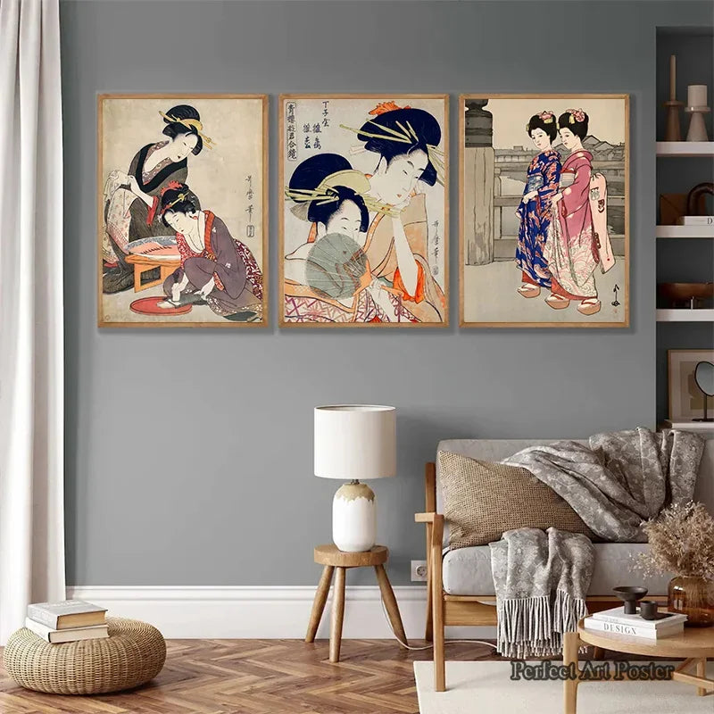 Japanese Vintage Geisha Ukiyo-e Canvas Poster