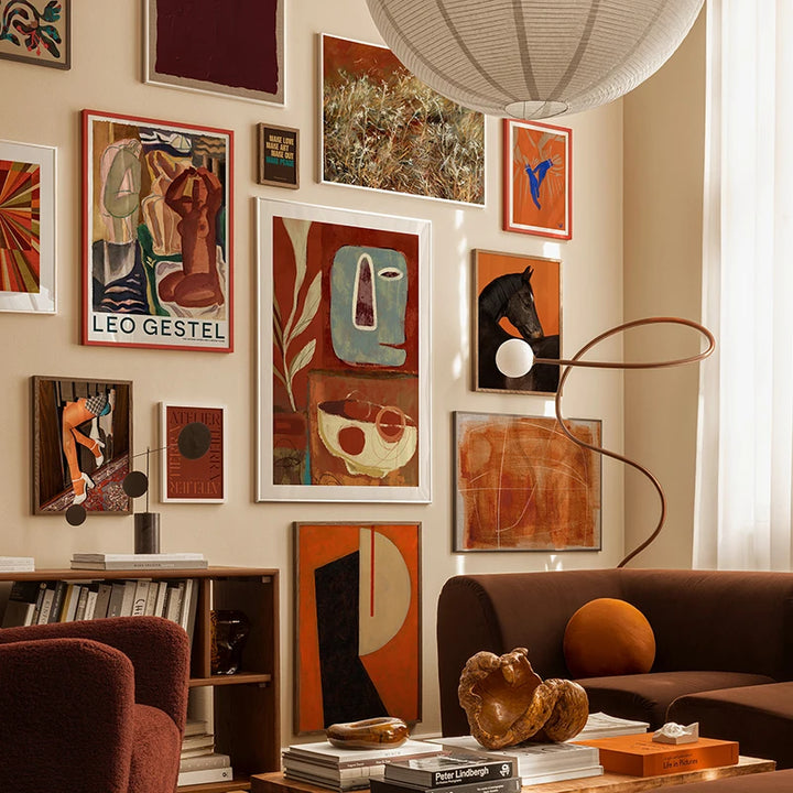 Abstract Thistles Terracotta Line Canvas Wall Art