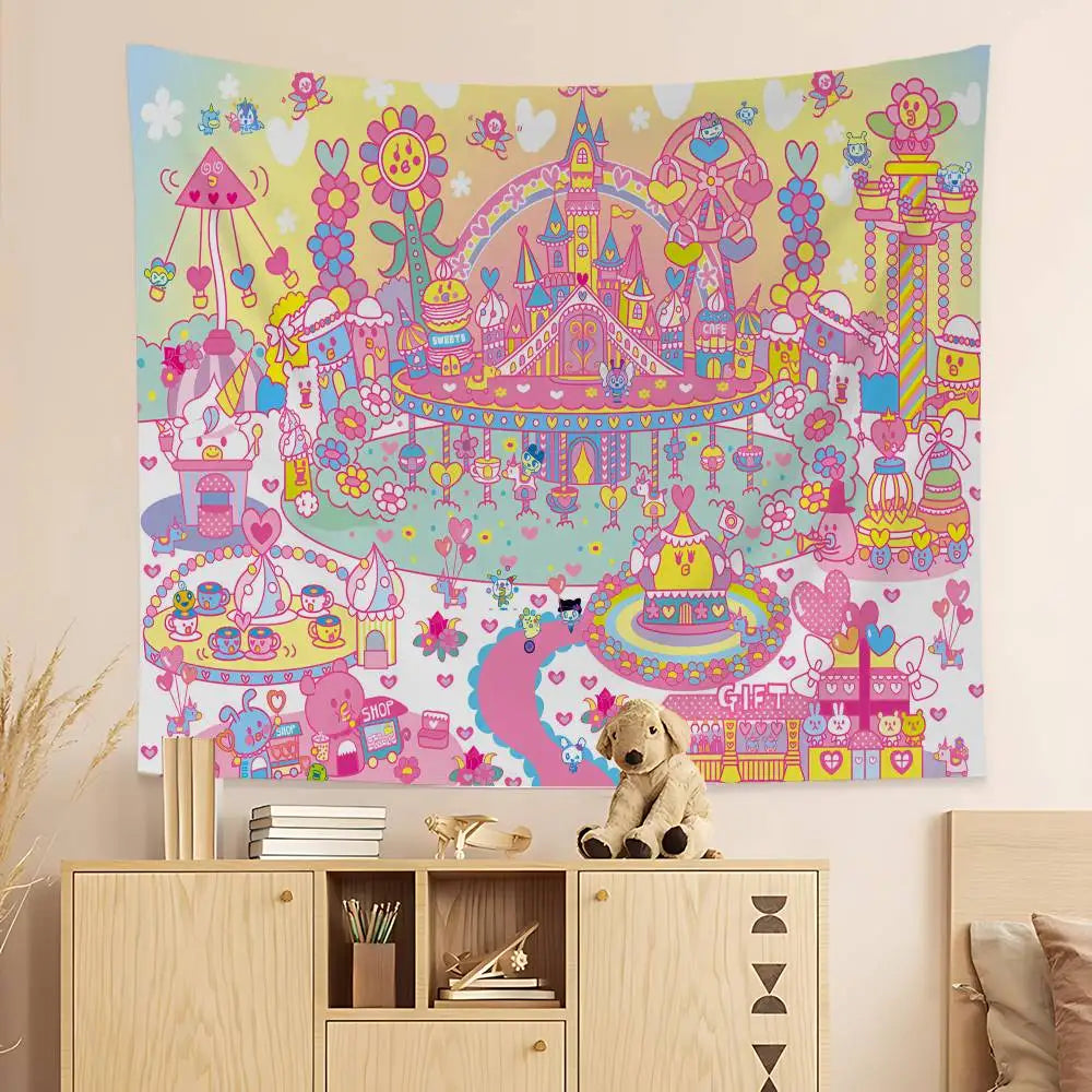 Cute Tamagotchi Cartoon Boho Tapestry