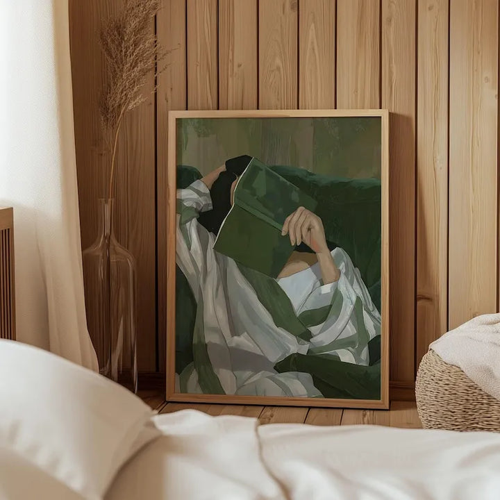 Emerald Green Reading Woman Canvas Wall Art