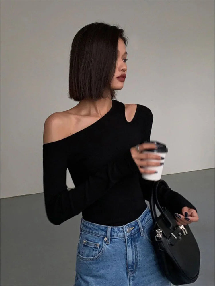 Women’s Off-Shoulder Hollow Out Slim Fit Crop Top