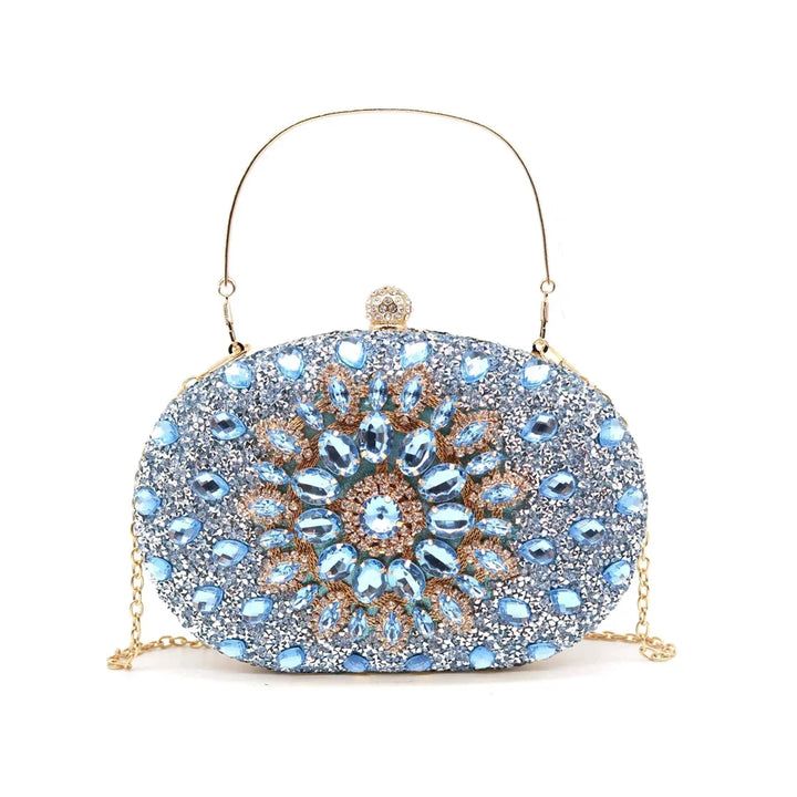 Glitter Blue Rhinestone Sunflower Evening Bag