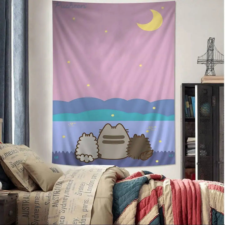 Cute Pusheen Cartoon Colorful Tapestry