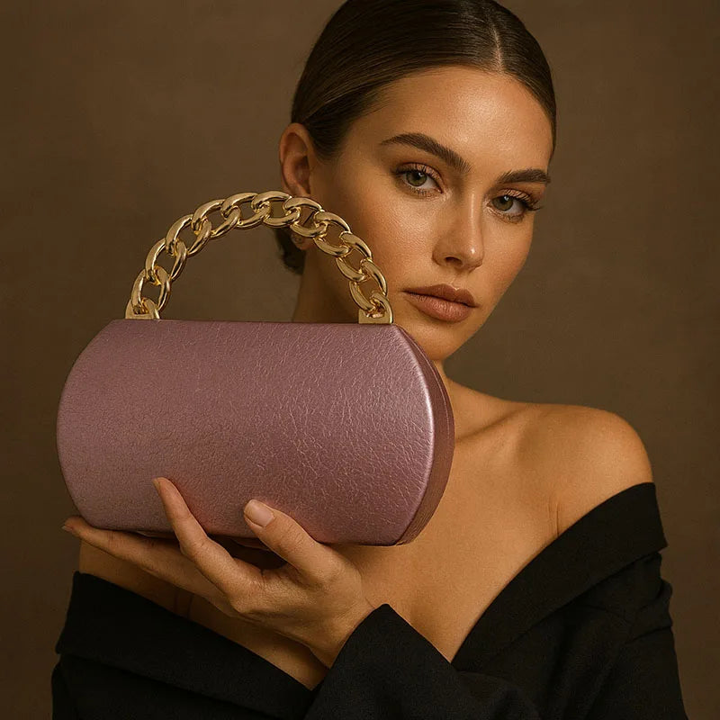 Luxury Gold Buckle Half Moon Evening Clutch