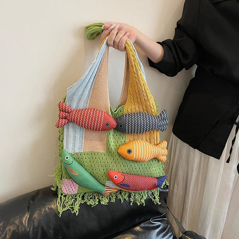 Cute Fish Knitted Tote Bag
