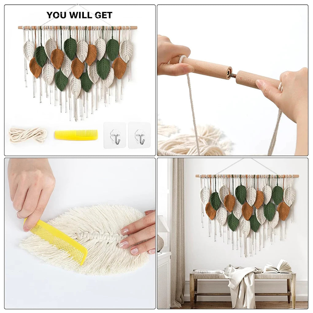 Large Handmade Boho Leaf Macrame Wall Tapestry