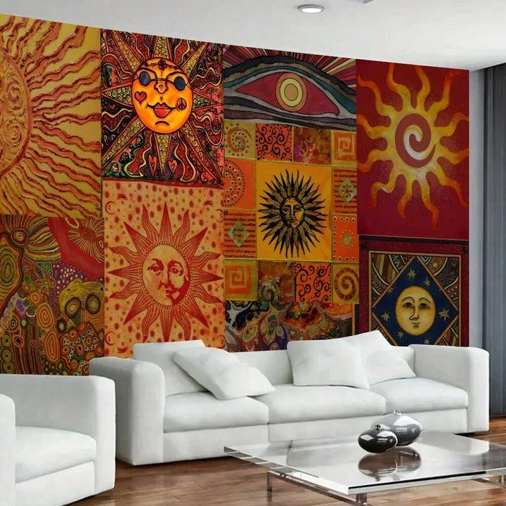 Boho Sun Face Tapestry Wall Hanging