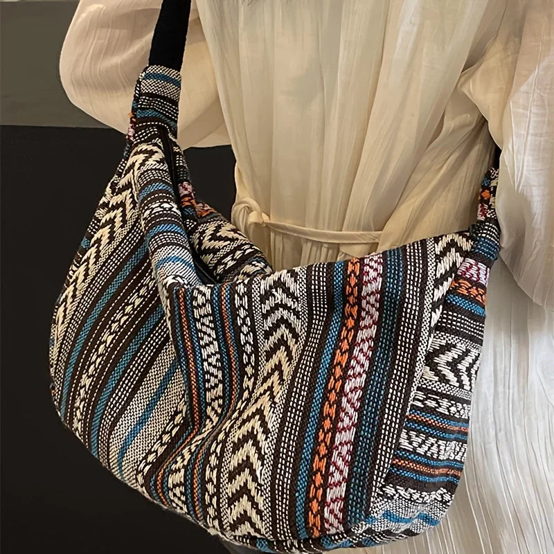 Tribal Striped Canvas Crossbody Bag