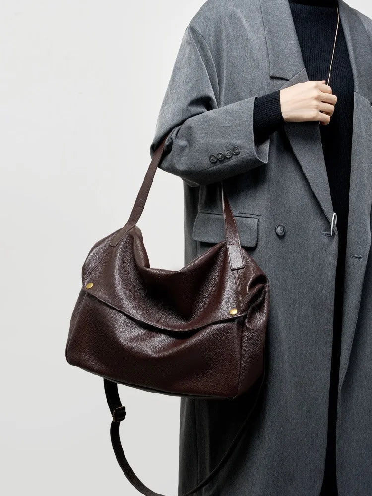 100% genuine leather women's shoulder bag large capacity soft cowhide leather tote Bag simple lady casual Handbag for Commuting