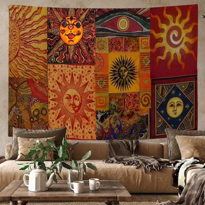 Boho Sun Face Color Tapestry Wall Decor