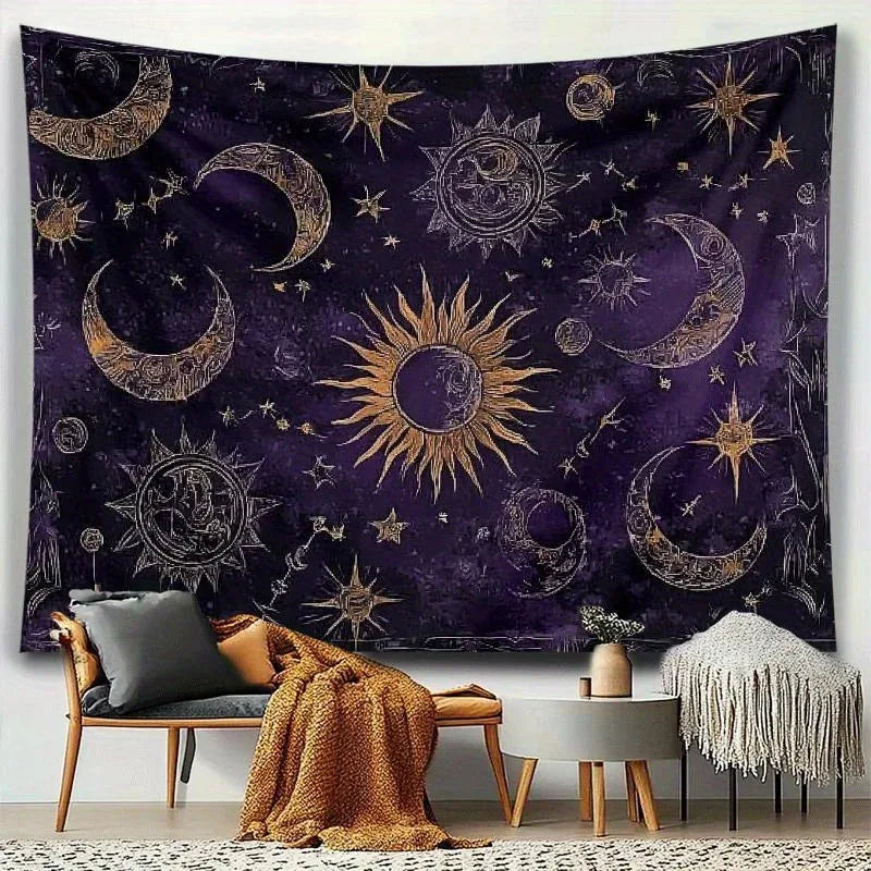 Mystical Astrology Sun Moon Star Tapestry