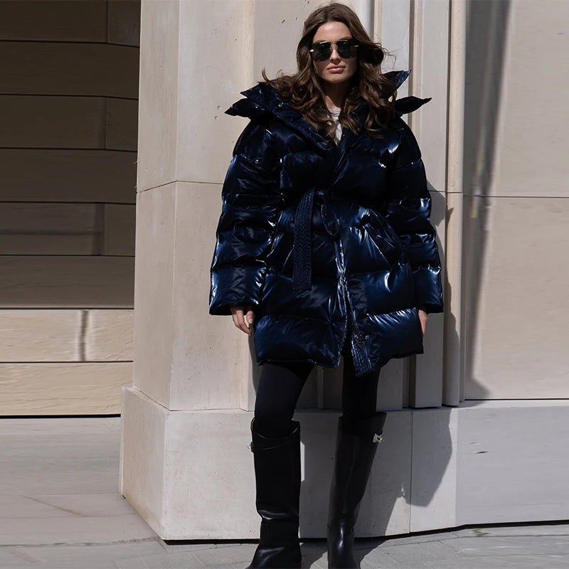 Oversized High-Neck Padded Hoodie Jacke