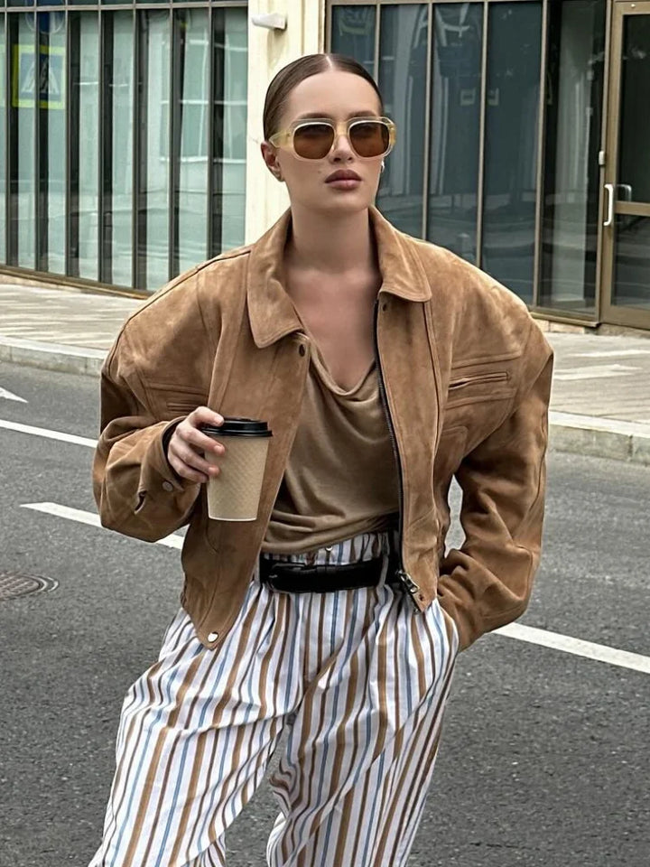 Retro Suede Zip Cropped Jacket 2025