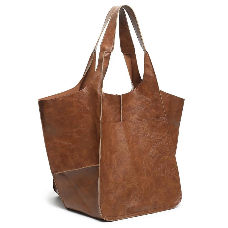 Luxury Retro Metal-Look PU Leather Tote Bag