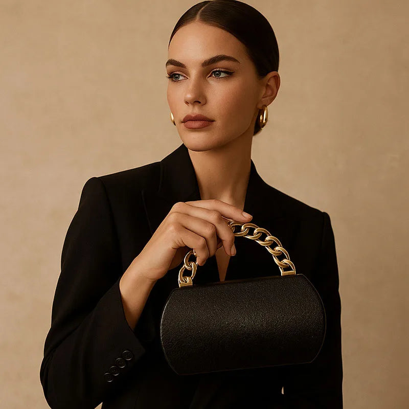 Luxury Gold Buckle Half Moon Evening Clutch