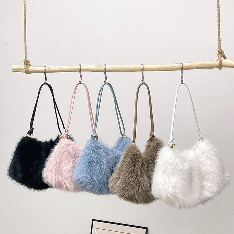 Faux Rabbit Fur Plush Shoulder Bag