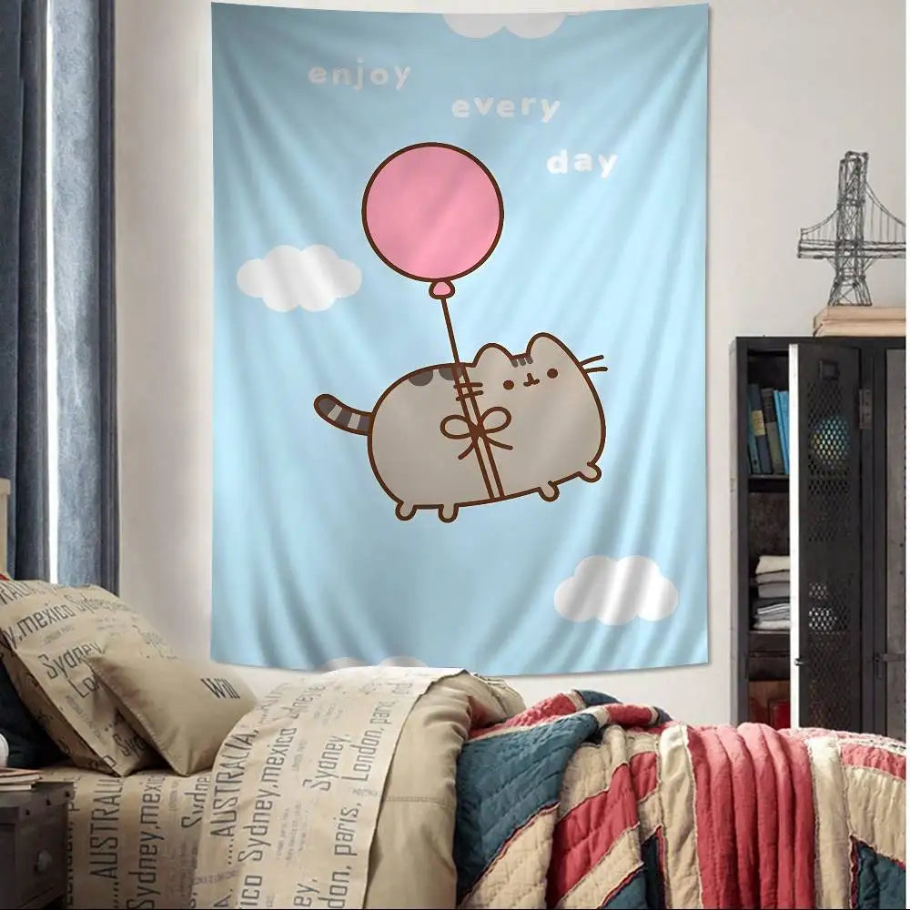 Cute Pusheen Cartoon Colorful Tapestry