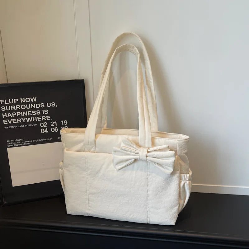 Bow Nylon Canvas Shoulder Bag