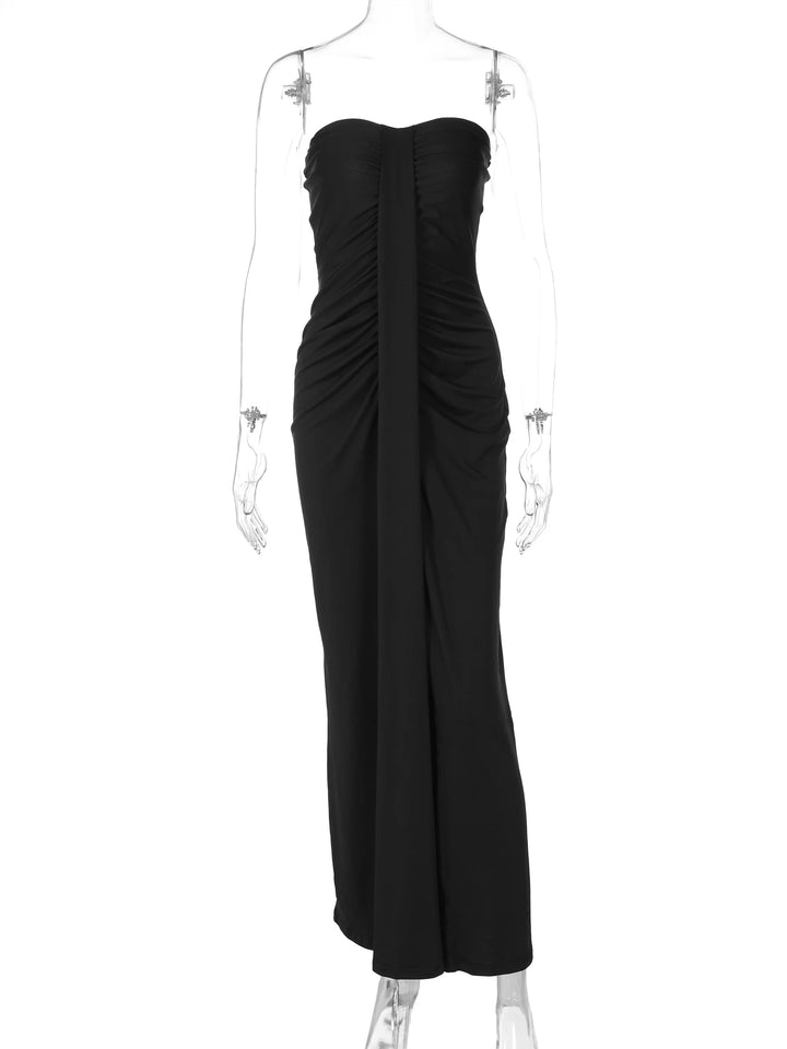 Backless Ruched Chest-Wrap Maxi Dress