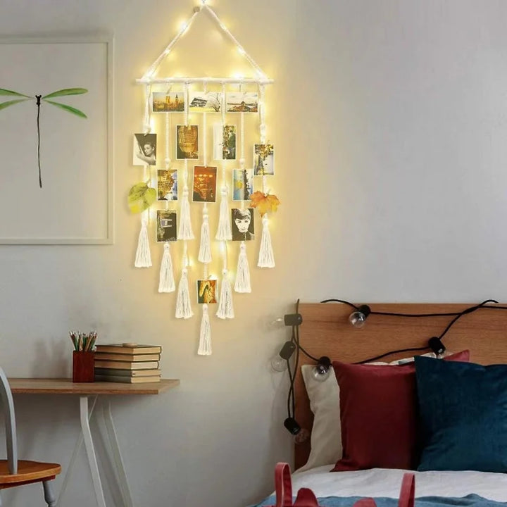 Boho Macrame Photo Display with Lights