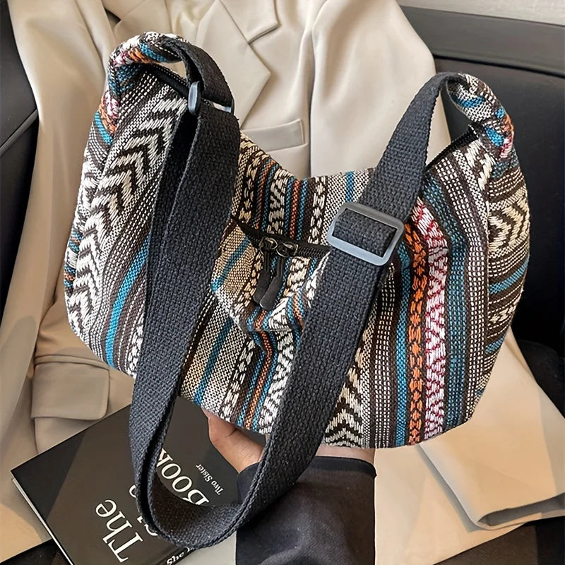 Tribal Striped Canvas Crossbody Bag