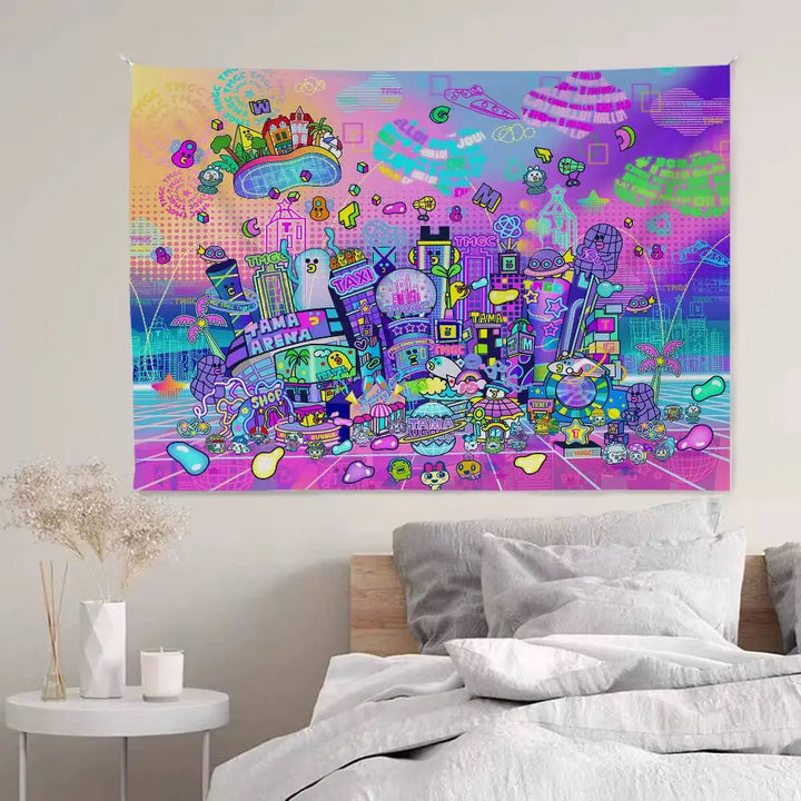 Cute Tamagotchi Cartoon Boho Tapestry