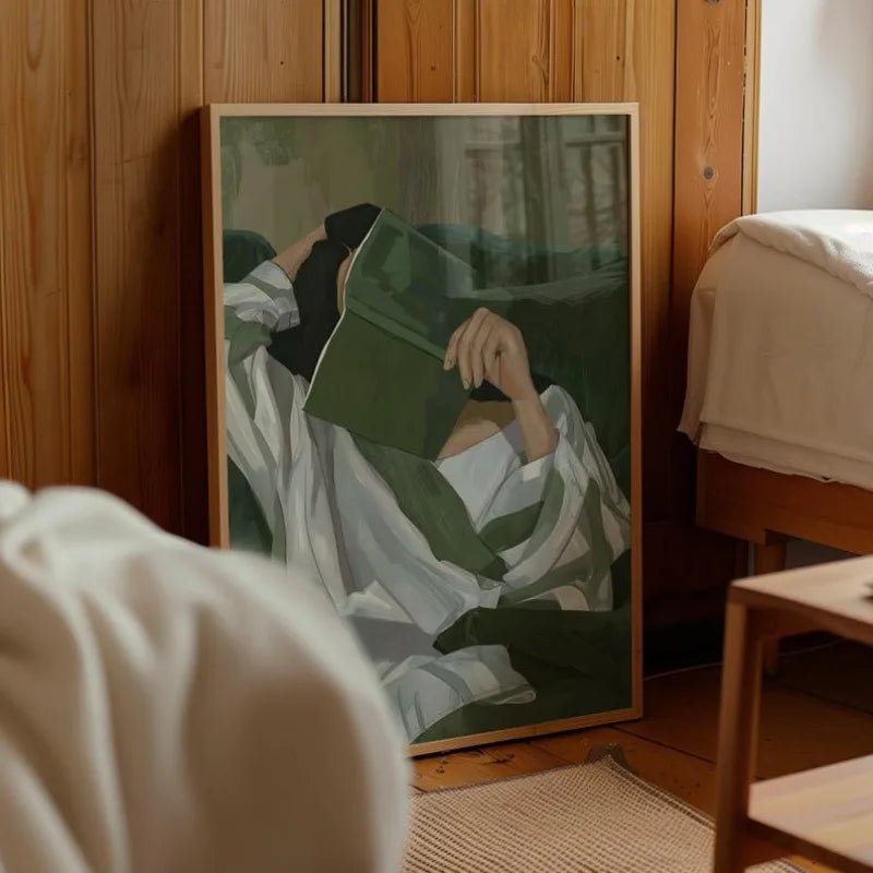 Emerald Green Reading Woman Canvas Wall Art