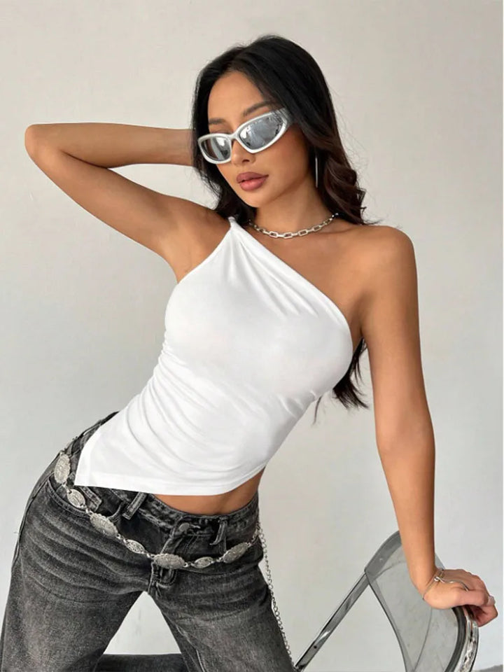 Women’s One Shoulder Asymmetrical Slim Fit Casual T-Shirt