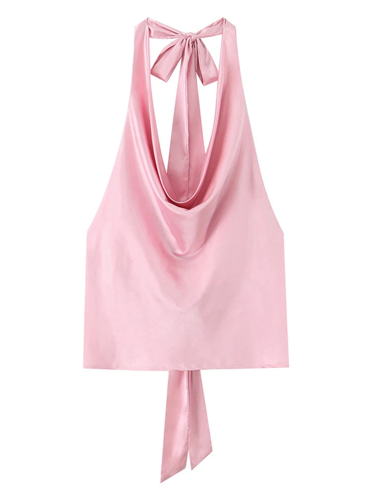 Women’s Satin Halter Neck Sleeveless Summer Top