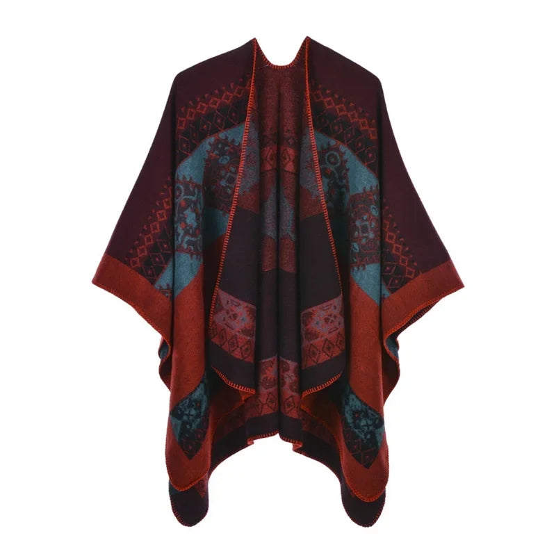 Winter Imitation Cashmere Poncho Cape Wrap