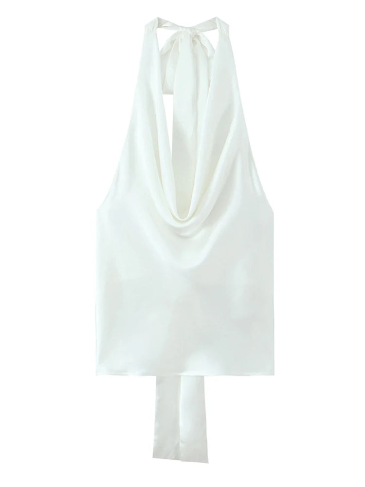 Women’s Satin Halter Neck Sleeveless Summer Top