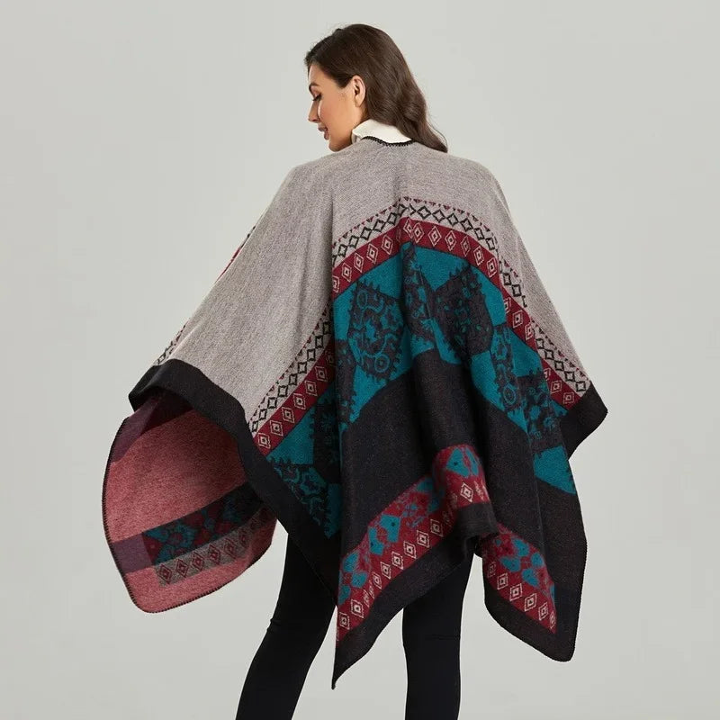 Winter Imitation Cashmere Poncho Cape Wrap